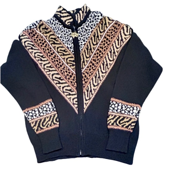 Antonella Preve Sweater Full Zip Animal Print Removable Zipper Pull - Picture 4 of 9